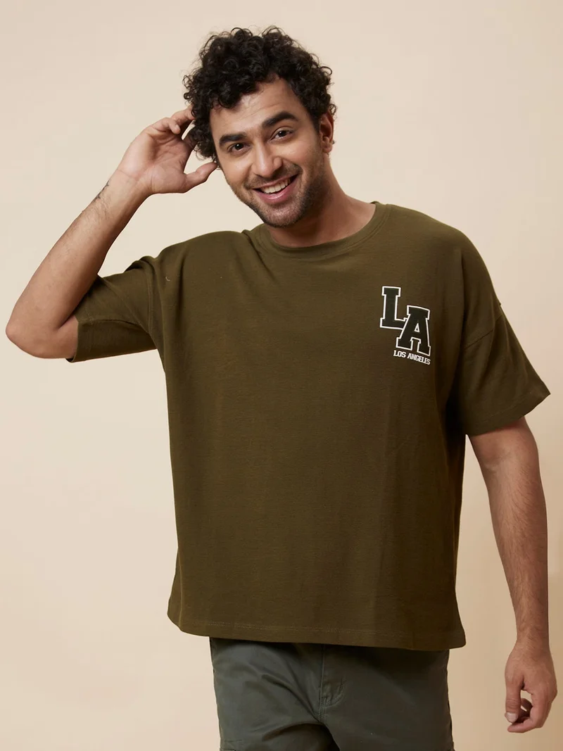 globus Globus Men Olive Solid Cotton T-Shirt