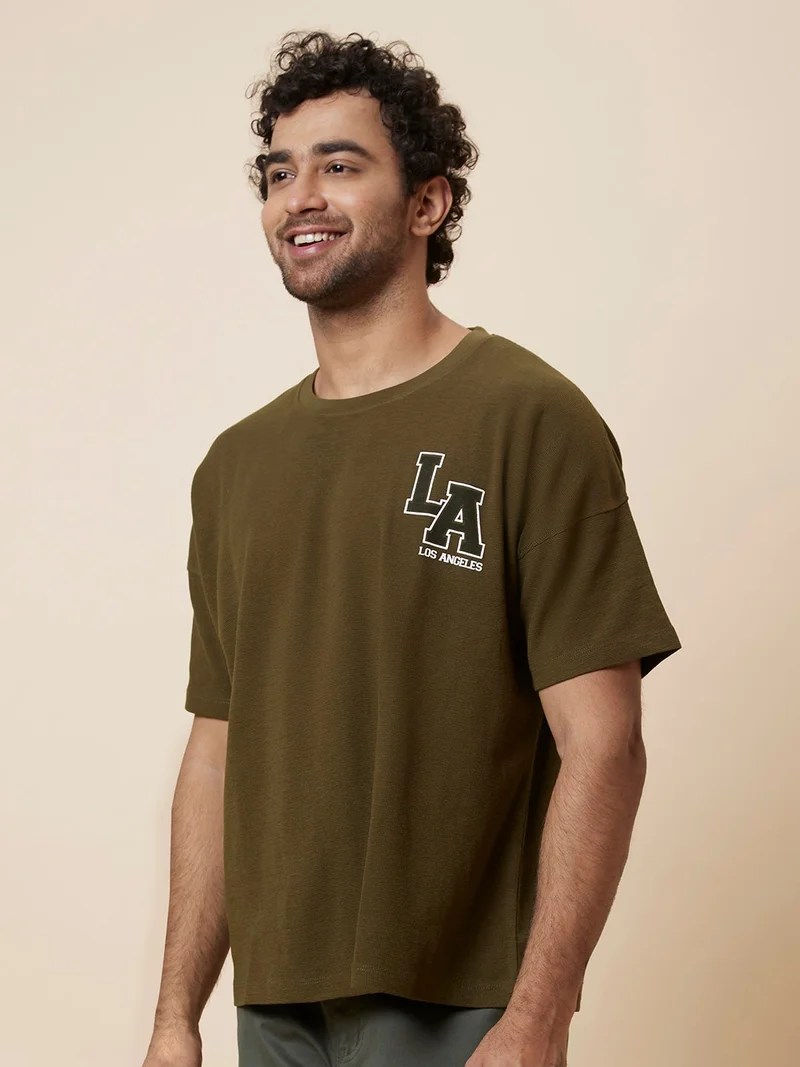 globus Globus Men Olive Solid Cotton T-Shirt