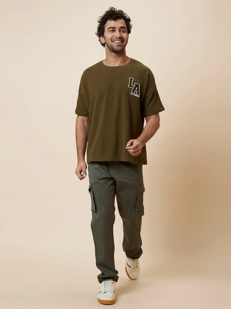 globus Globus Men Olive Solid Cotton T-Shirt