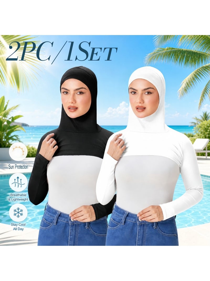 طقم عباءة بقلنسوة مسلم من قطعتين، قميص أساسي بأكمام طويلة مرن، بلوزة داخلية ناعمة وقابلة للتنفس تحمي من الشمس، ملابس يومية أنيقة للسيدات - مثالية لرمضان والعيد والخروجات اليومية والتسوق والتنقل والأنشطة الخارجية وملابس الشاطئ - Image 3