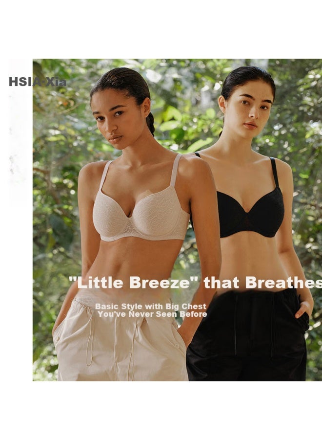 Hsia [xiao Qingfeng Blade Version] Full Coverage Thin Micro-gathered Bra For Large Minimizing Effect, Women's Black, 80b - Image 4