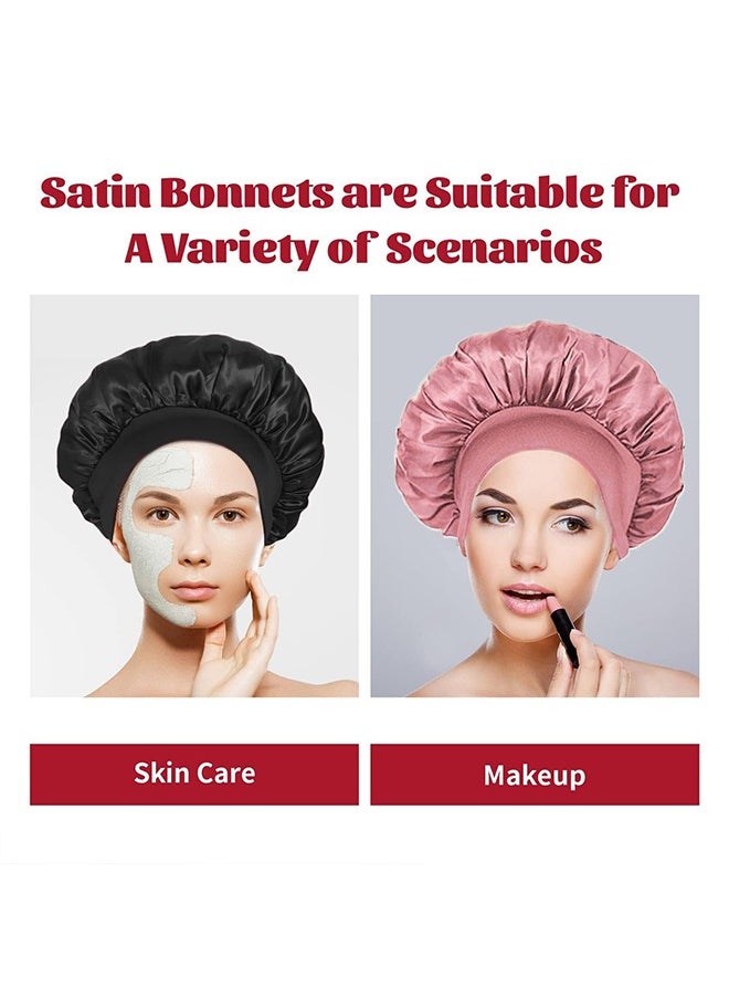TTESL 2Pcs Silk Bonnet for Sleeping, Satin Hair Bonnets, Soft Elastic Band Silk Sleep Cap, Hair Wrap for Women(Black&Pink)  - Image 2