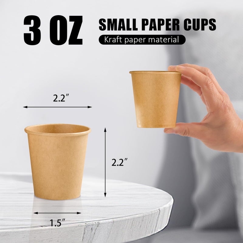 Clawsoff 300 Pack 3 oz Paper Cups, Disposable Kraft Small Bathroom Cups 3 Ounce, Hot/Cold Beverage Cups for Home, Kitchen, Party - Image 2