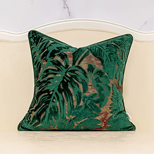 Alerfa 20 x 20 Inch Green Teal Square Maple Leaf Pillow Embroidery Cut Velvet Cushion Case Luxury Modern Lumbar Throw Pillow Cover Decorative Pillow for Couch Sofa Living Room Bedroom Car