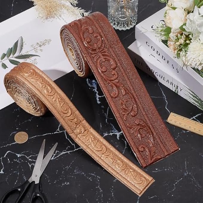 2 ROLLS BROWN FLEXIBLE CROWN MOLDING PEEL AND STICK TRIM 3D STICKY FOAM WALLPAPER BORDER XPE SELF ADHESIVE BASEBOARD EDGING LINES TAPES FOR HOTEL HOME WALL MIRROR DIY DECORATION - Image 2