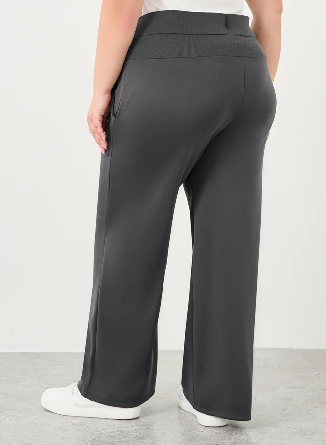 Styli Styli Plus Charcoal Scuba Joggers with Wide Waistband
