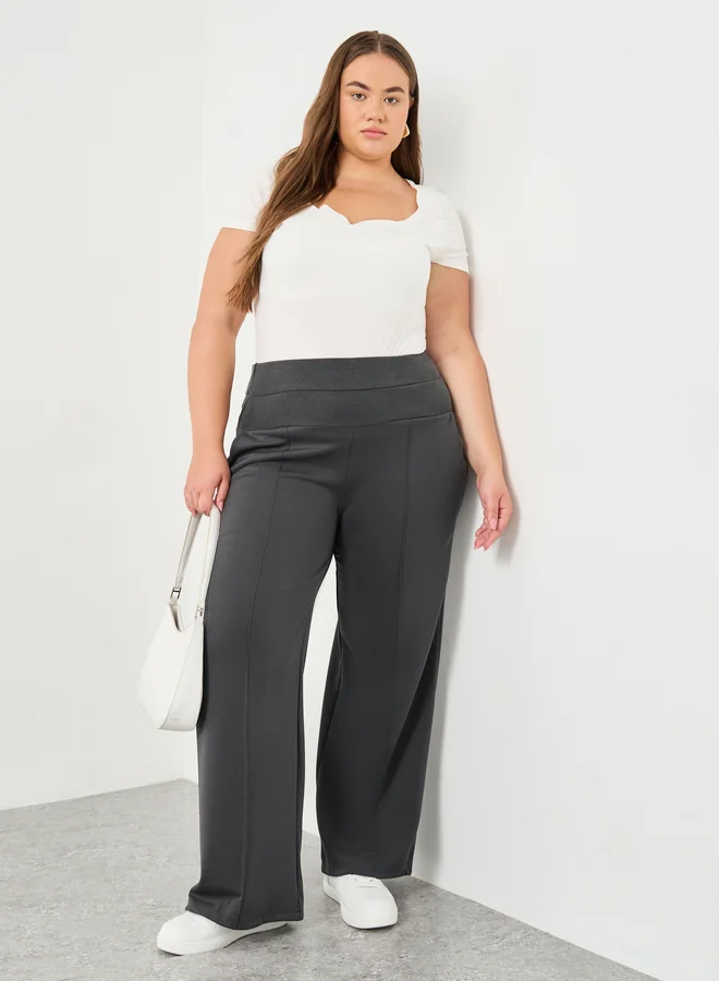 ستايلي Styli Plus Charcoal Scuba Joggers with Wide Waistband