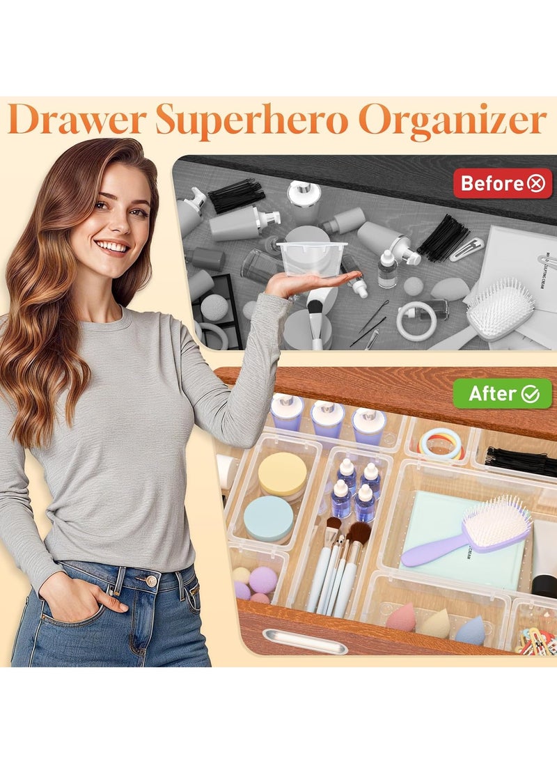 Generic Set of 63 clear plastic drawer organizers, multi-size, organize drawers in bathroom, makeup, jewelry, kitchen and office.  - Image 5