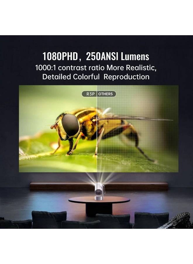 جهاز عرض صغير محمول - شاشة LED بدقة 1080 بكسل مع فك تشفير 4K، نظام تشغيل أندرويد 13، بطارية مدمجة 15000 مللي أمبير/ساعة، واي فاي 2.4 جيجا/5 جيجا، تركيز تلقائي، 250 لومن، صغير الحجم وسهل الحمل - Image 4