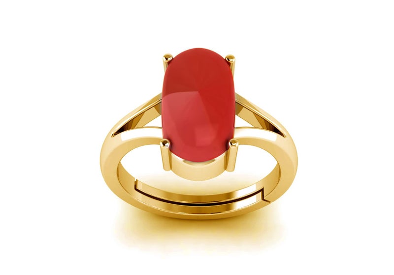 LMDPRAJAPATIS Natural Red Coral Moonga Certified Jewelry Gifts Ring 8.20 Carat Astrological Birthstone 22k Gold Plated adjustable Ring For Men Or Women - Image 1