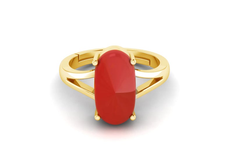LMDPRAJAPATIS Natural Red Coral Moonga Certified Jewelry Gifts Ring 8.20 Carat Astrological Birthstone 22k Gold Plated adjustable Ring For Men Or Women - Image 4