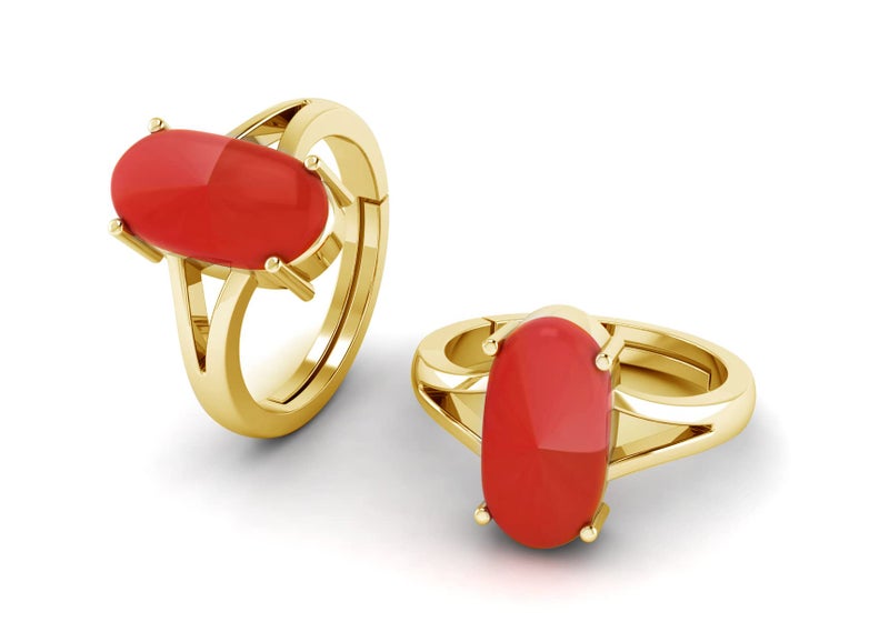 LMDPRAJAPATIS Natural Red Coral Moonga Certified Jewelry Gifts Ring 8.20 Carat Astrological Birthstone 22k Gold Plated adjustable Ring For Men Or Women - Image 5