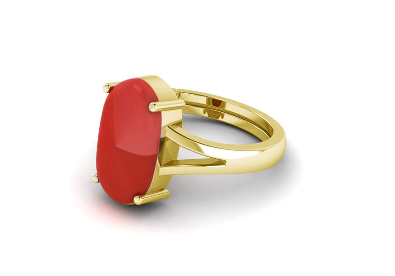LMDPRAJAPATIS Natural Red Coral Moonga Certified Jewelry Gifts Ring 8.20 Carat Astrological Birthstone 22k Gold Plated adjustable Ring For Men Or Women - Image 3