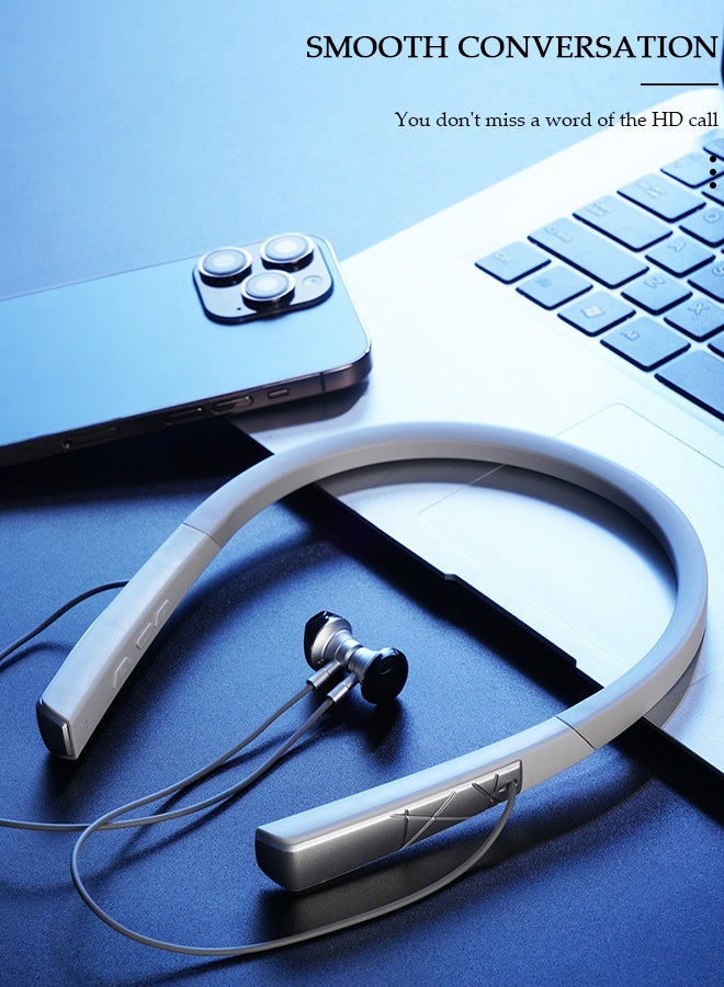 DUNISO سماعات رأس لاسلكية حول الرقبة تعمل بتقنية البلوتوث 5.0 لإجراء مكالمات هاتفية مع وقت تشغيل إضافي طويل يصل إلى 200 ساعة وسماعات أذن لاسلكية حول الرقبة مقاومة للماء لنظامي التشغيل IOS وAndroid - Image 5