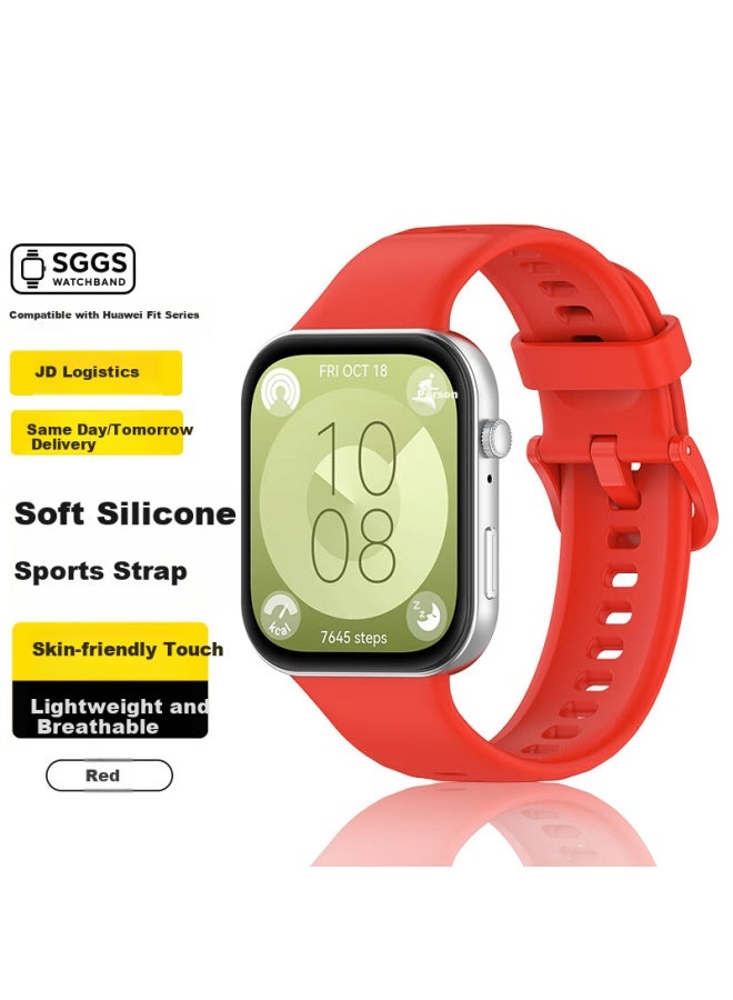 Sggs Compatible Huawei Fit4 Colorful Silicone Pin Buckle Strap For Huawei Watch Fit3/4/4pro Integrated Interface Sport Strap Red - Image 1