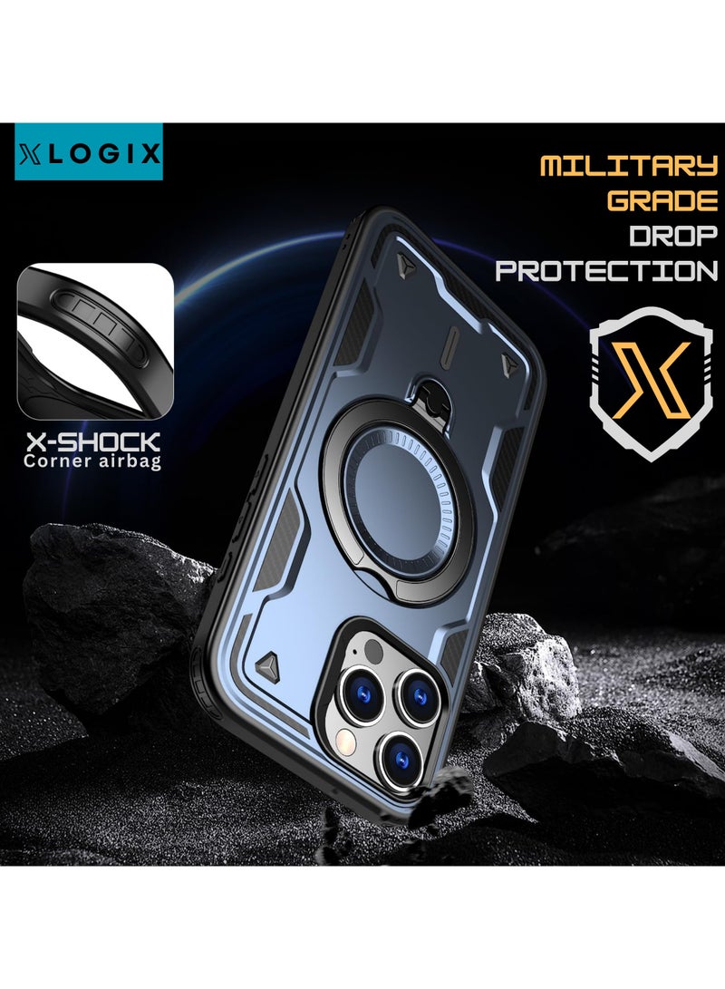 XLogiX for iPhone 15 Pro Armoured Case with Built-in Kickstand | Heavy-Duty Protection | Shockproof | Slim Design | Compatible with MagSafe Accessories, ArmourX Series for iPhone 15 Pro - BLUE - Image 2