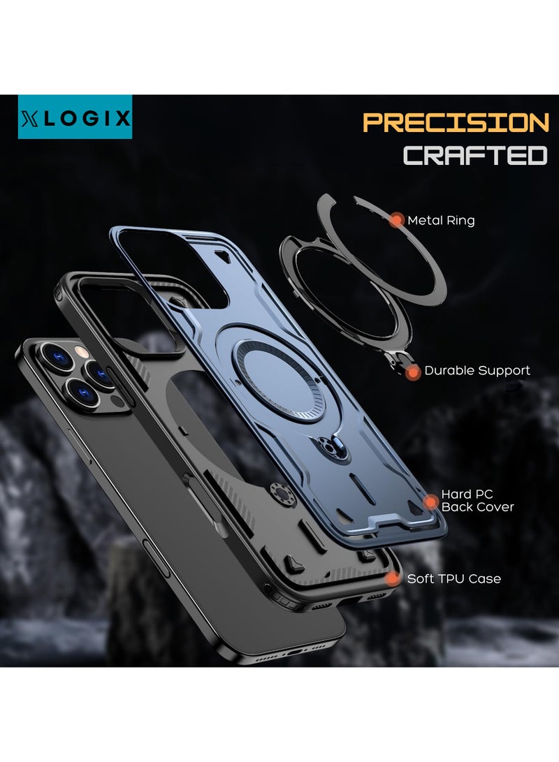 XLogiX for iPhone 15 Pro Armoured Case with Built-in Kickstand | Heavy-Duty Protection | Shockproof | Slim Design | Compatible with MagSafe Accessories, ArmourX Series for iPhone 15 Pro - BLUE - Image 3