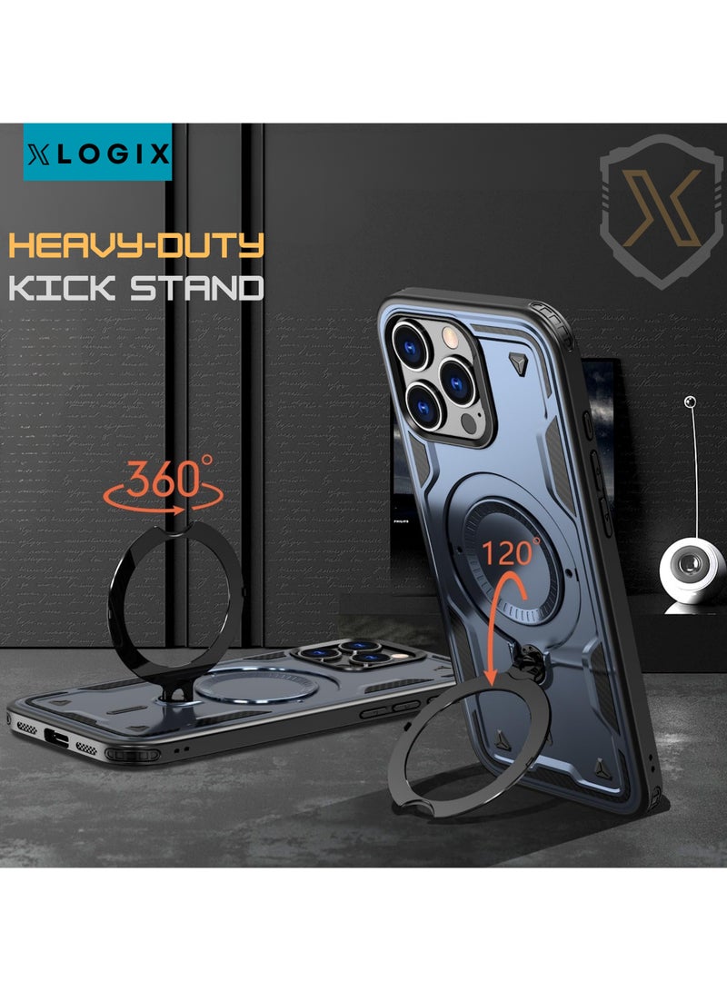 XLogiX for iPhone 15 Pro Armoured Case with Built-in Kickstand | Heavy-Duty Protection | Shockproof | Slim Design | Compatible with MagSafe Accessories, ArmourX Series for iPhone 15 Pro - BLUE - Image 4