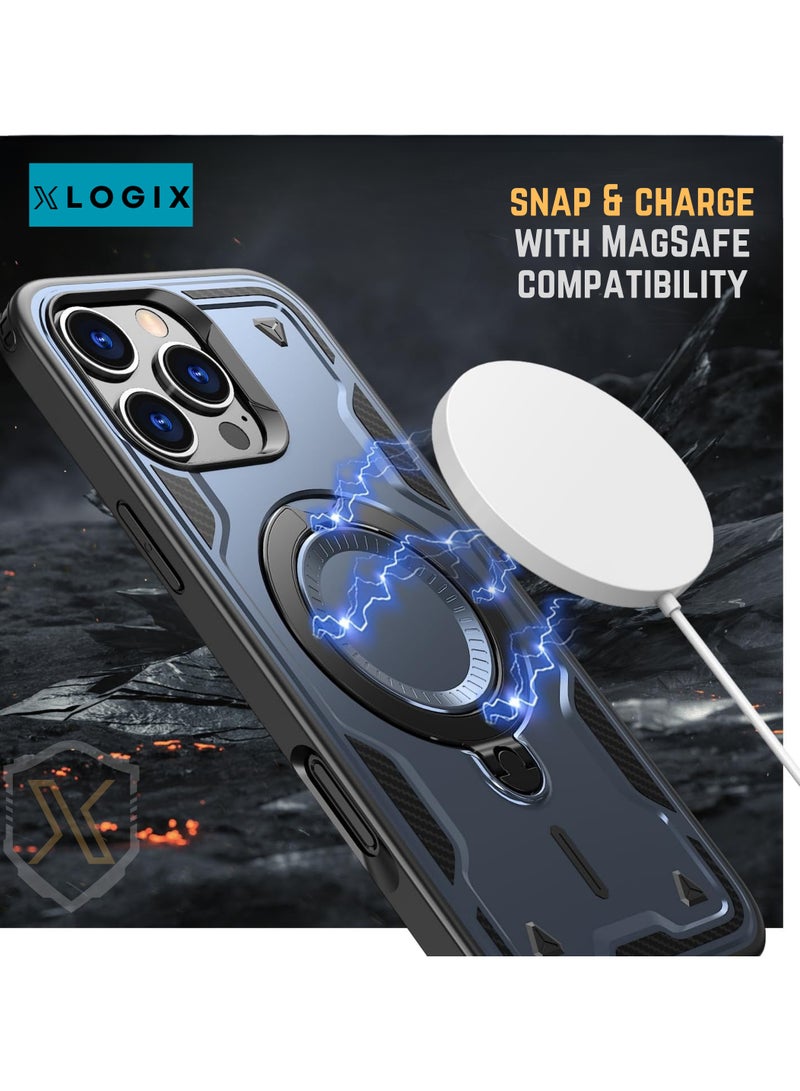 XLogiX for iPhone 15 Pro Armoured Case with Built-in Kickstand | Heavy-Duty Protection | Shockproof | Slim Design | Compatible with MagSafe Accessories, ArmourX Series for iPhone 15 Pro - BLUE - Image 5