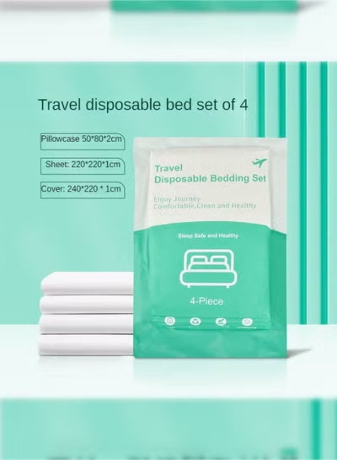 Haidue 1/2/4 Set Travel Disposable Bedding Sets - Each Set Includes 1 Fitted Sheet, 1 Duvet Cover, 2 Pillowcases, UV Sterilized & Individually Packed for Business/Travel, Dustproof & Cross-Infection Reduction (240x220cm Sheet, 220x220cm Duvet Cover, 50x80cm Pillowcases) - Image 2