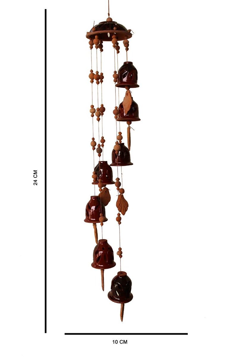DEVICE OF ESVAR STONECRAFT ...EVERY STROY IS UNIQUE EVERY HOME IS DIFFERENT..... ES ESVAR STONECRAFT Terracotta Ceramic Coated Red Wind Chime with Seven Bells of Cap Design Positive Energy Handmade Craft with Great Melodious Sound Bells 24 cm Long - Image 4
