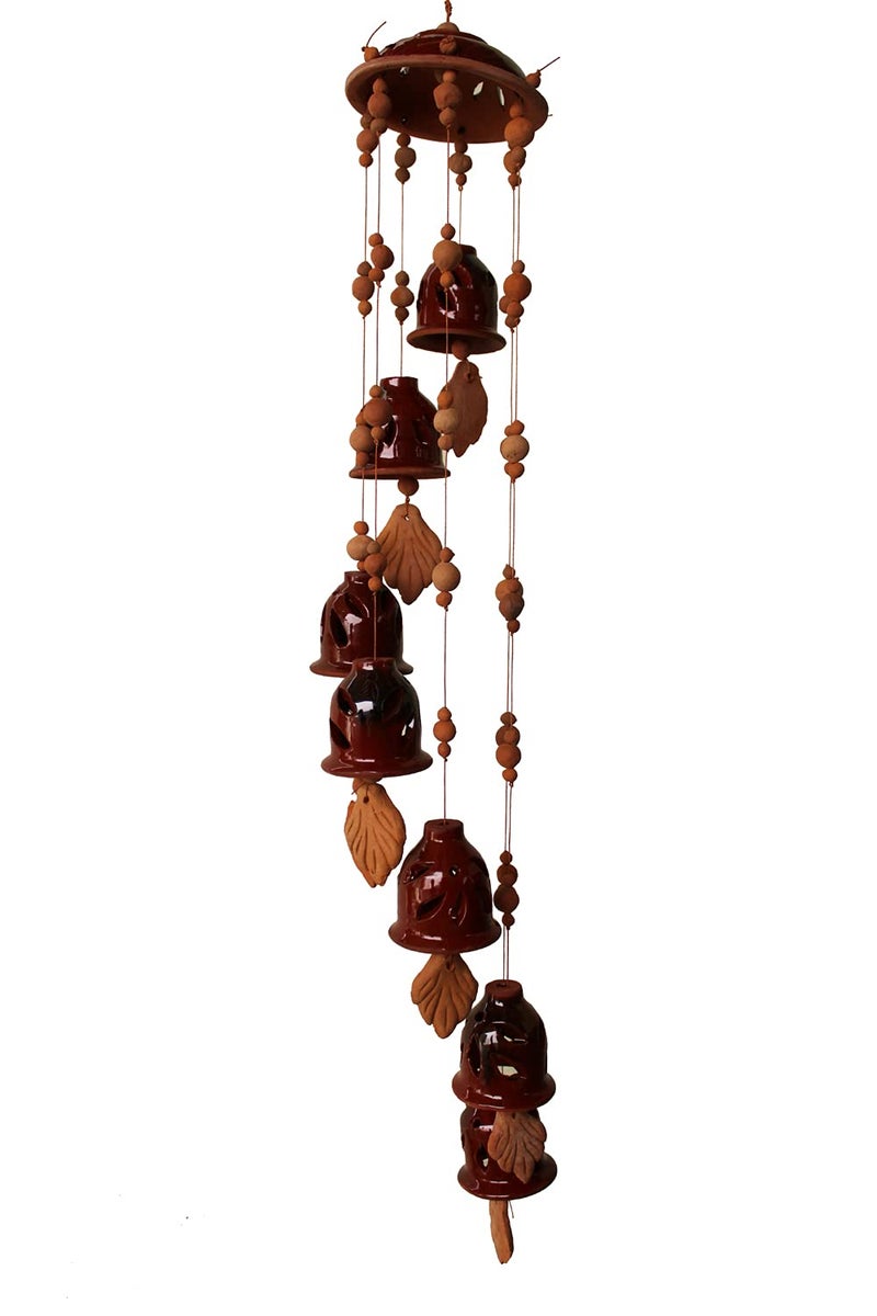 DEVICE OF ESVAR STONECRAFT ...EVERY STROY IS UNIQUE EVERY HOME IS DIFFERENT..... ES ESVAR STONECRAFT Terracotta Ceramic Coated Red Wind Chime with Seven Bells of Cap Design Positive Energy Handmade Craft with Great Melodious Sound Bells 24 cm Long - Image 3