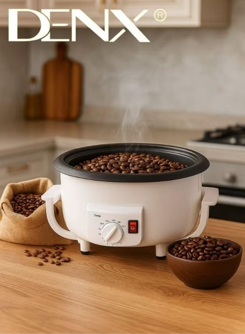 Denx DX3422 Electric Coffee Roaster & Popcorn Maker 800W | 2L Large Capacity | Adjustable Temperature Control | Transparent Glass Lid | Home Coffee Bean Roasting, Popcorn & Nut Making Machine - Image 4