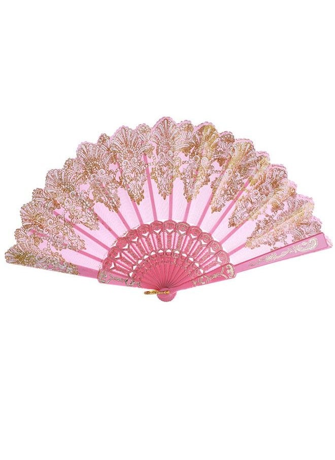 Generic - Chinese Style Hot Stamping Fan Printing Folding Fan Hanfu Performance Dance Craft Fan(Pink) - Image 1