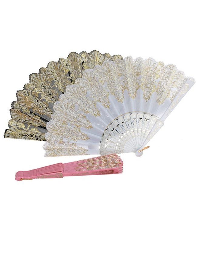 Generic - Chinese Style Hot Stamping Fan Printing Folding Fan Hanfu Performance Dance Craft Fan(Pink) - Image 1