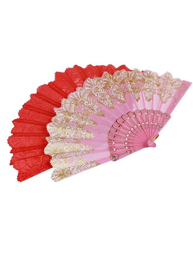 Generic - Chinese Style Hot Stamping Fan Printing Folding Fan Hanfu Performance Dance Craft Fan(Pink) - Image 1
