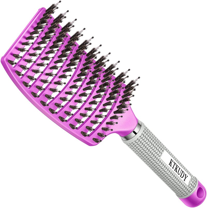 KTKUDY Detangling Brush Boar Bristle Hairbrush for Adult  Kids Wet or Dry Hair  KTKUDY Detangler Hair brush Getting Knots Out without Pain  Adds Shine and Makes Hair Healthier Purple