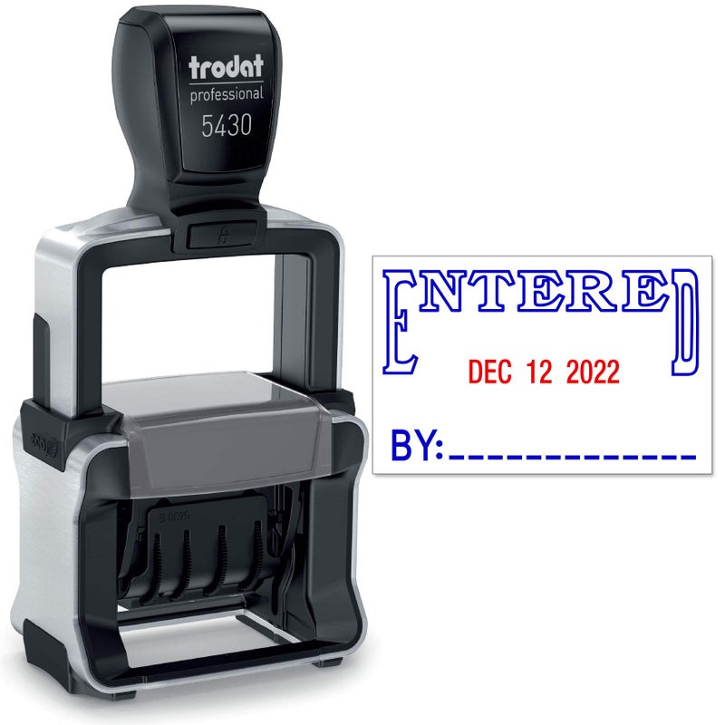 Trodat 5430 Professional SelfInking Date Stamp with Entered  BlueRed 2 Color Ink