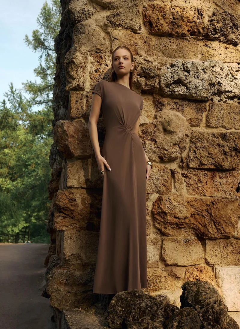 Lichi Jersey maxi dress with draped waistline