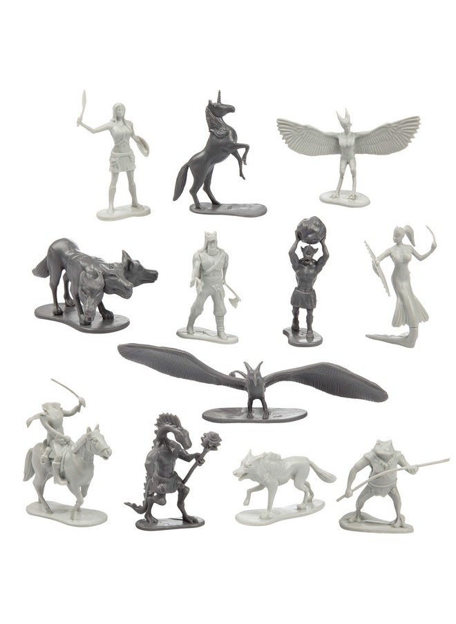 Monster Protectors - Fantasy Creatures Mini Action Figure Playset- 56pc Toy Monster Miniatures w 12 Difft Sculpts- Large Direwolfs, Cyclops, Winged Dragon Phoenixes & More- 1/32nd Scale Dungeon Paintable Xmas - Image 1
