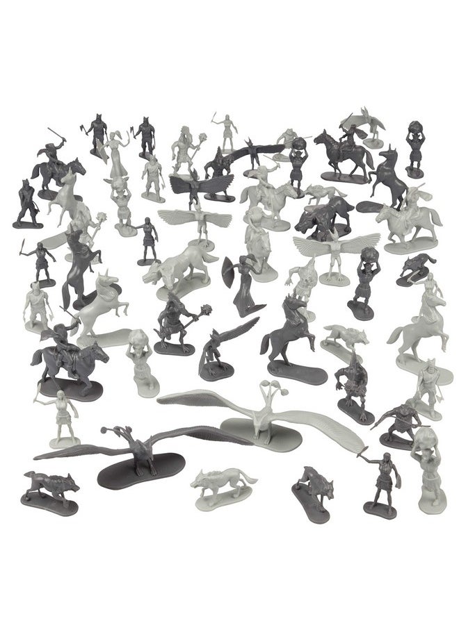 Monster Protectors - Fantasy Creatures Mini Action Figure Playset- 56pc Toy Monster Miniatures w 12 Difft Sculpts- Large Direwolfs, Cyclops, Winged Dragon Phoenixes & More- 1/32nd Scale Dungeon Paintable Xmas - Image 1