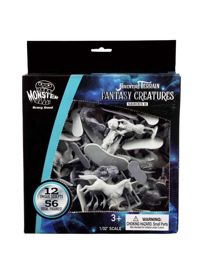 Monster Protectors - Fantasy Creatures Mini Action Figure Playset- 56pc Toy Monster Miniatures w 12 Difft Sculpts- Large Direwolfs, Cyclops, Winged Dragon Phoenixes & More- 1/32nd Scale Dungeon Paintable Xmas - Image 1