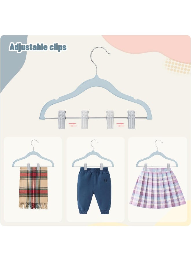 ManGotree 11.8'' Baby Velvet Hangers With Movable Clips, Non-Slip Kids Felt Hangers, Ultra-Thin Space-Saving Children'S Clothes Hangers For Skirts, Pants, Dresses, Shirts, Jackets (28 Pack, Blue) - Image 4