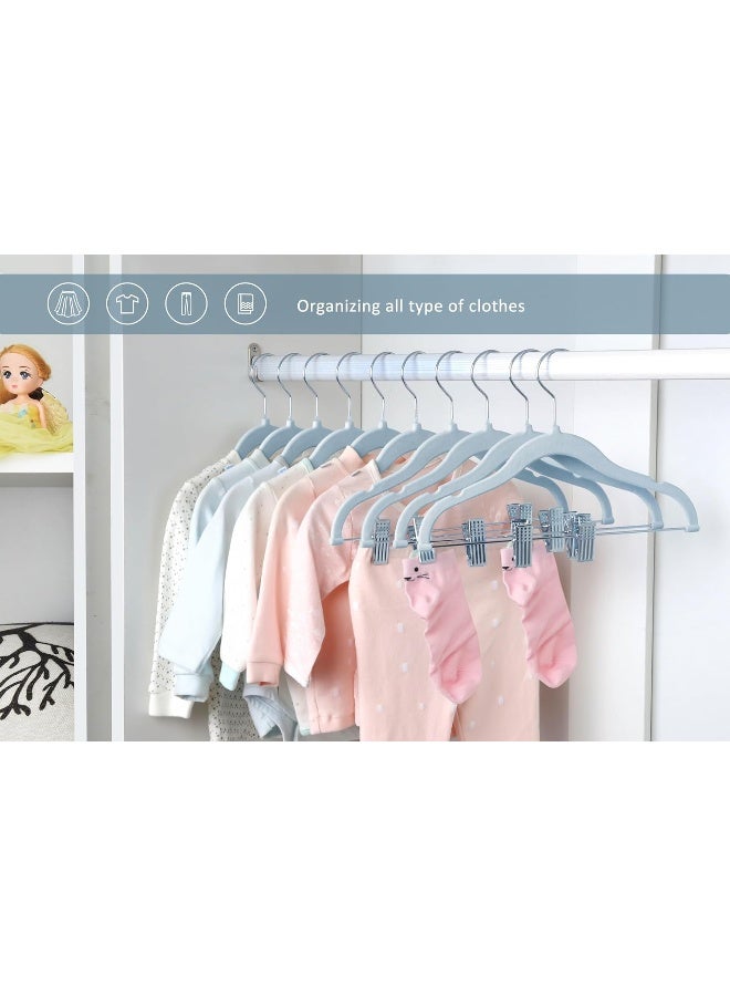 ManGotree 11.8'' Baby Velvet Hangers With Movable Clips, Non-Slip Kids Felt Hangers, Ultra-Thin Space-Saving Children'S Clothes Hangers For Skirts, Pants, Dresses, Shirts, Jackets (28 Pack, Blue) - Image 2