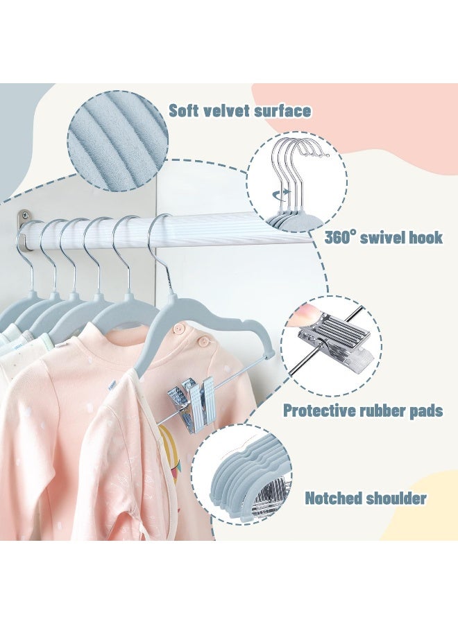 ManGotree 11.8'' Baby Velvet Hangers With Movable Clips, Non-Slip Kids Felt Hangers, Ultra-Thin Space-Saving Children'S Clothes Hangers For Skirts, Pants, Dresses, Shirts, Jackets (28 Pack, Blue) - Image 3