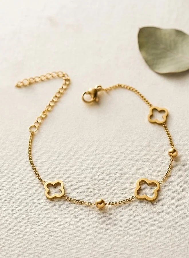Take Two  Gold Tone Clover Charms Link Bracelet for Women | Best Price UAE