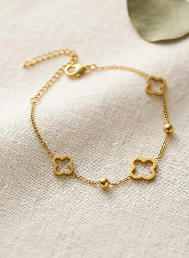 Take Two  Gold Tone Clover Charms Link Bracelet for Women | Best Price UAE