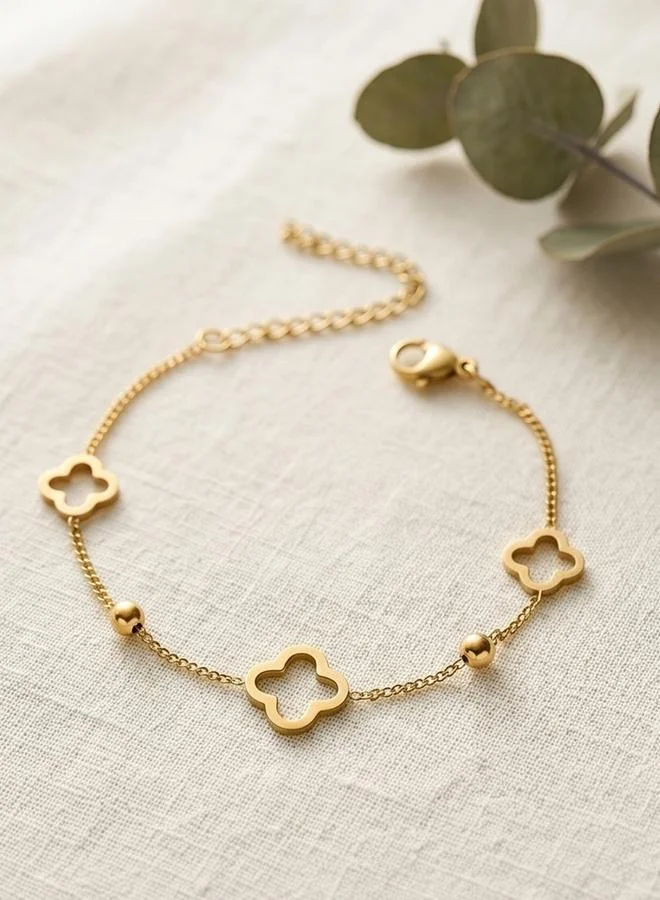 Take Two  Gold Tone Clover Charms Link Bracelet for Women | Best Price UAE