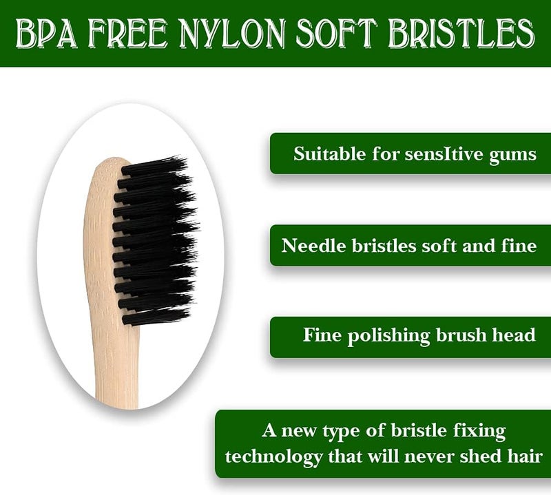 Virgin Forest Bamboo Toothbrushes, Eco Friendly BPA Free Soft Bristles Toothbrush, Biodegradable Natural Wooden Toothbrushes, Vegan Organic Bamboo Charcoal Tooth Brush for Sensitive Gums Set of 10 - Image 3