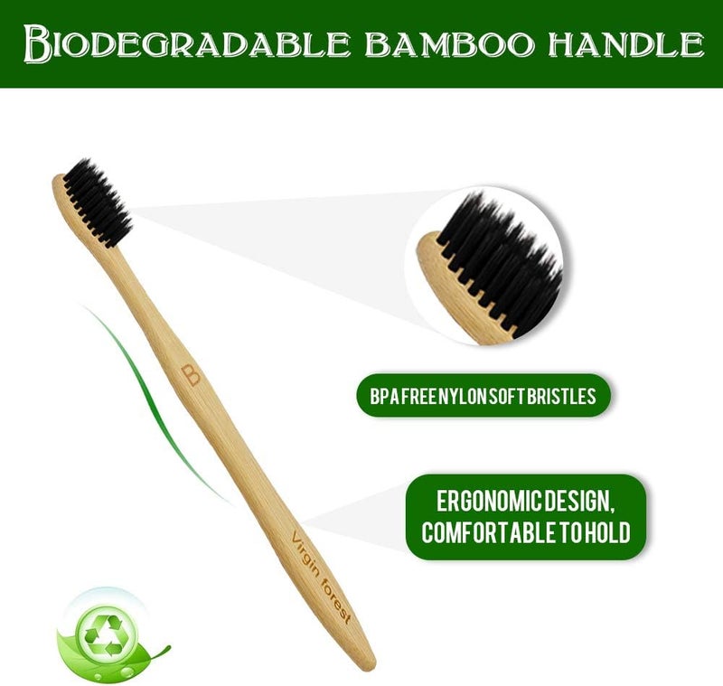 Virgin Forest Bamboo Toothbrushes, Eco Friendly BPA Free Soft Bristles Toothbrush, Biodegradable Natural Wooden Toothbrushes, Vegan Organic Bamboo Charcoal Tooth Brush for Sensitive Gums Set of 10 - Image 4