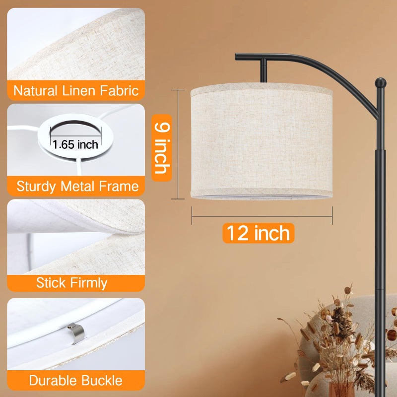 OUTON Drum Lamp Shades for Floor Lamps, 12" Top x 12" Bottom x 9" High, Easy to Assemble, Replacement Linen Lampshades for Table Lamps & Bedside Lamps (1.65" Spider) - Image 3