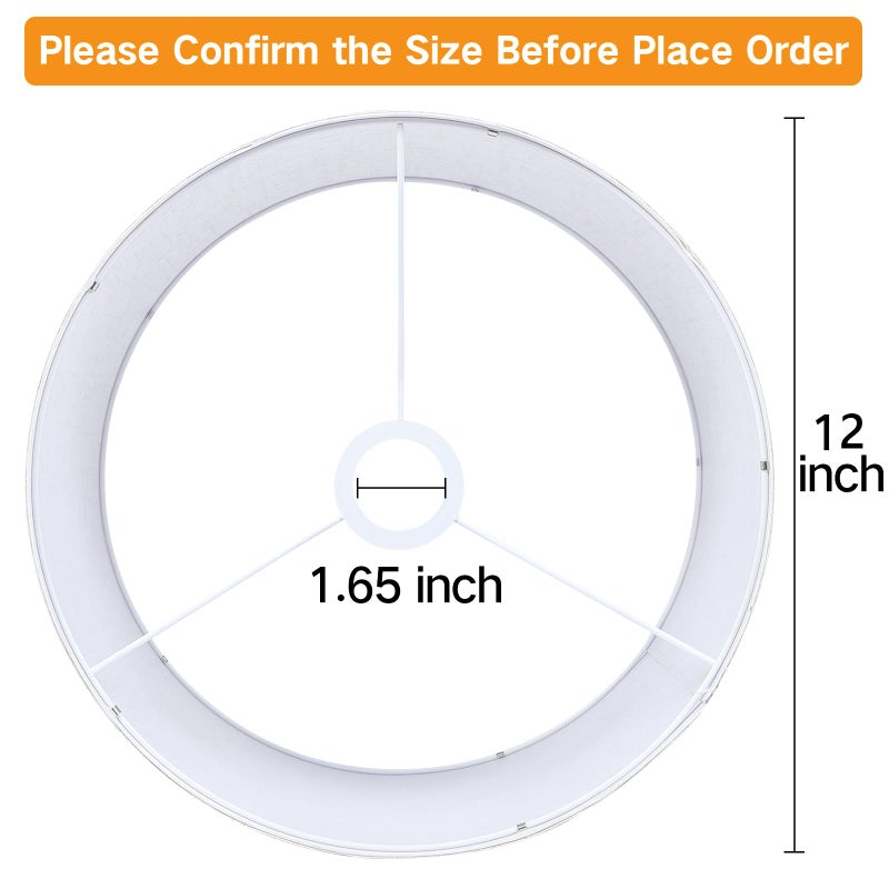 OUTON Drum Lamp Shades for Floor Lamps, 12" Top x 12" Bottom x 9" High, Easy to Assemble, Replacement Linen Lampshades for Table Lamps & Bedside Lamps (1.65" Spider) - Image 2