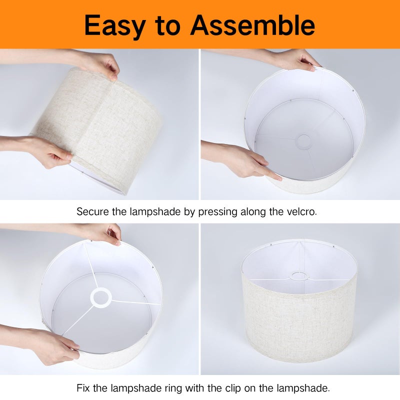 OUTON Drum Lamp Shades for Floor Lamps, 12" Top x 12" Bottom x 9" High, Easy to Assemble, Replacement Linen Lampshades for Table Lamps & Bedside Lamps (1.65" Spider) - Image 4