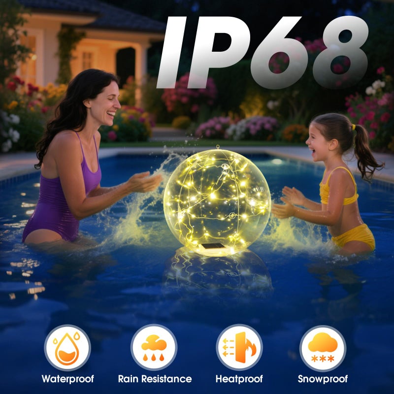 Askyli Floating Pool Lights, Warm White LED Solar Pool Lights that Float, IP68 Waterproof Light up Pool Balls, 15" Inflatable Floating Light for Pools Party Wedding Decor (2Piece) - Image 3