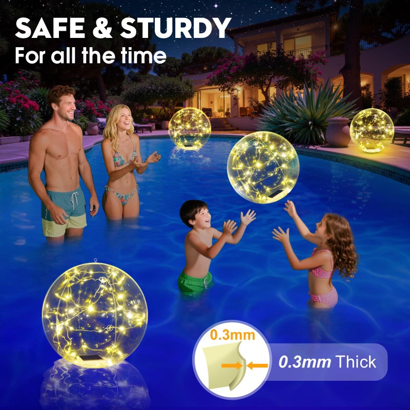 Askyli Floating Pool Lights, Warm White LED Solar Pool Lights that Float, IP68 Waterproof Light up Pool Balls, 15" Inflatable Floating Light for Pools Party Wedding Decor (2Piece) - Image 5