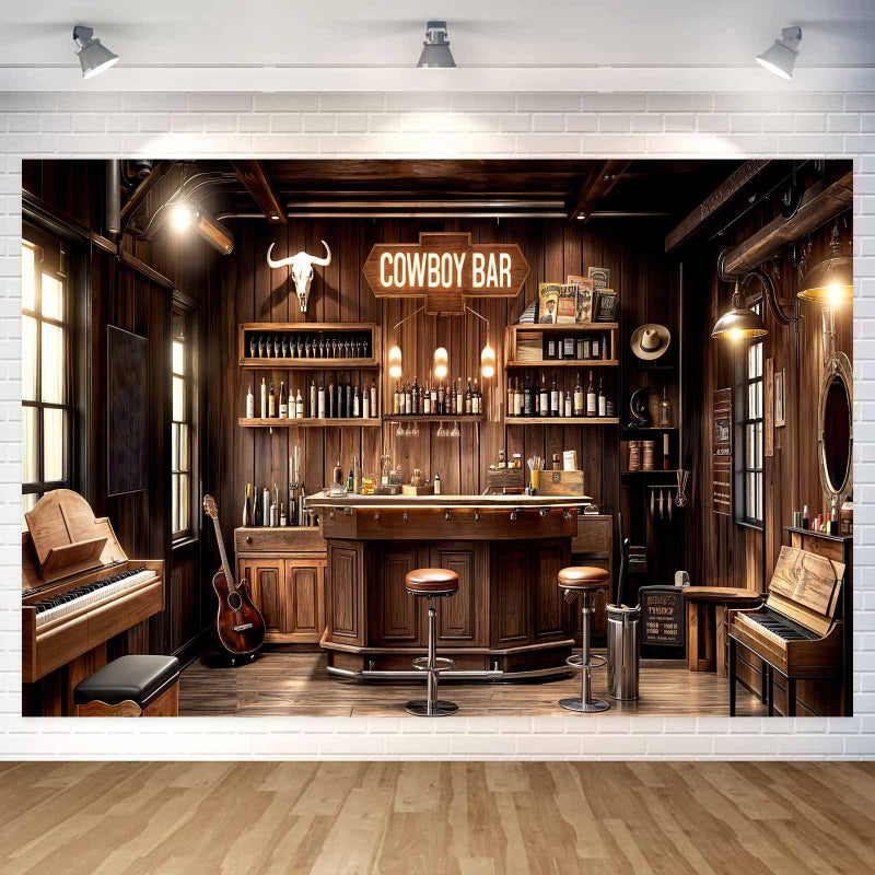 Drgilau 7X5ft Cowboy Bar Backdrop Western Cowboy Bar Birthday Backdrop, Wild West Wooden House Bars Photography Background Birthday Party Background Photo Studio Props, Brown-2 - Image 4